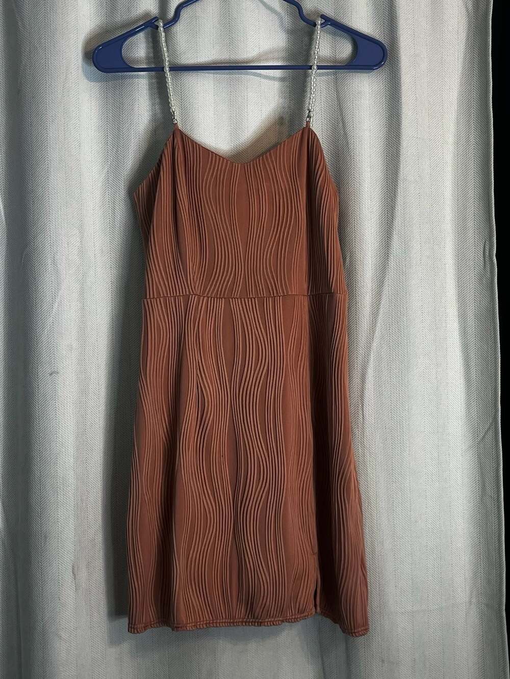 Pleated Mini Dress with Pearl Straps Size S